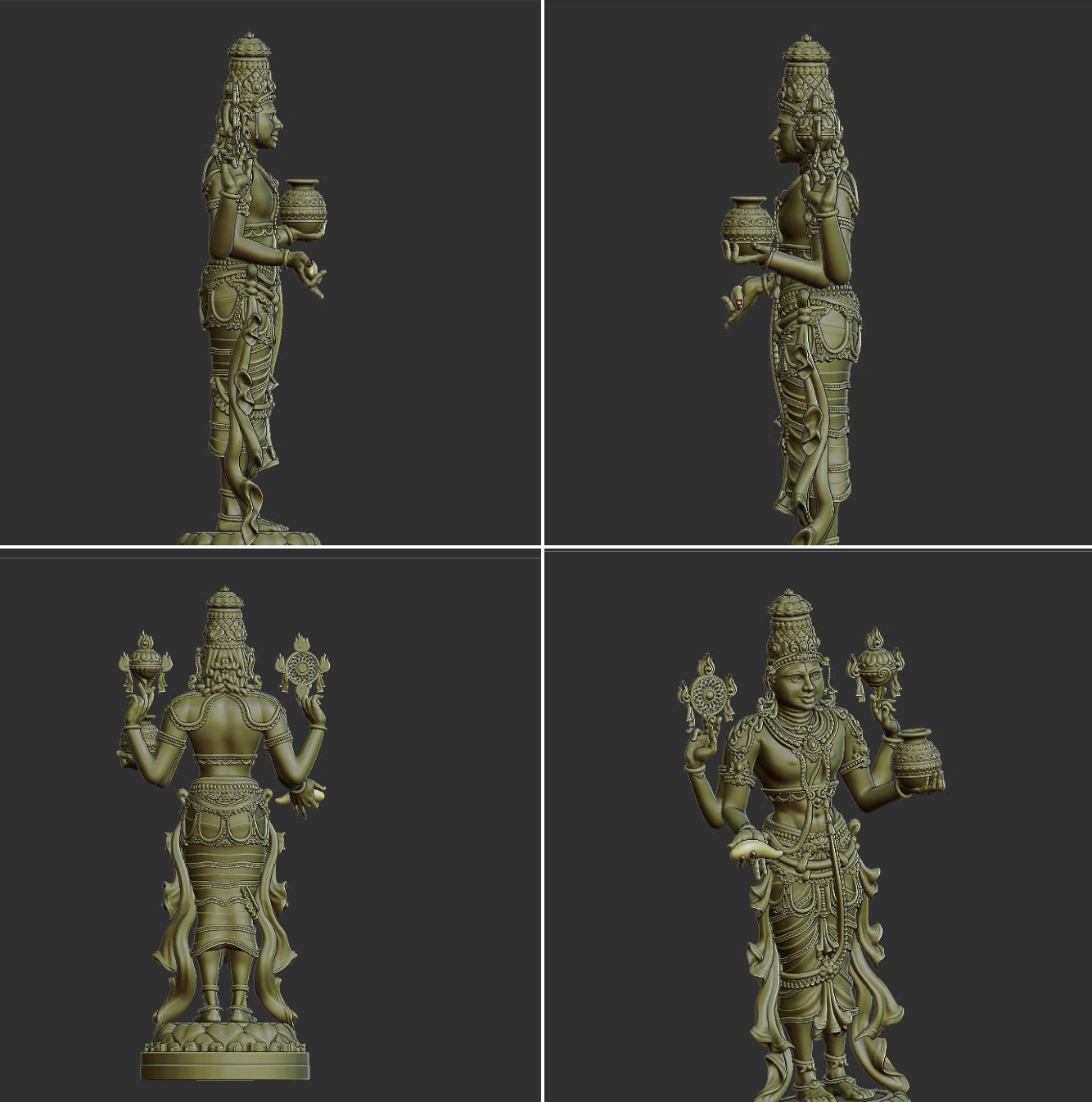 Dhavantari-3d-model Lord Dhavantari god of ayurveda medicine stands made of marble in a field of vegetables and flowers